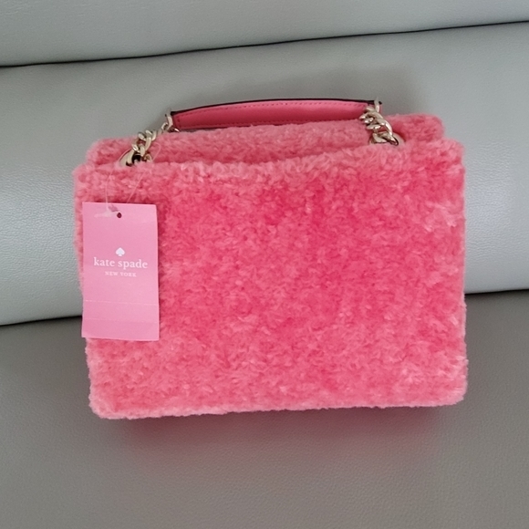 NWT Valentine Kate Spade Pink Faux Shearling Crossbody Bag Gold Hardware‎ - Picture 4 of 8
